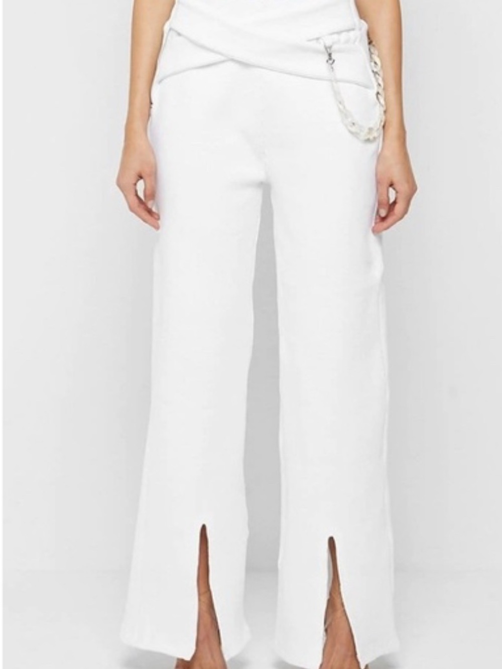 White Ribbed Wide-Leg Trousers with Chain Detail – Manière De Voir - NWT